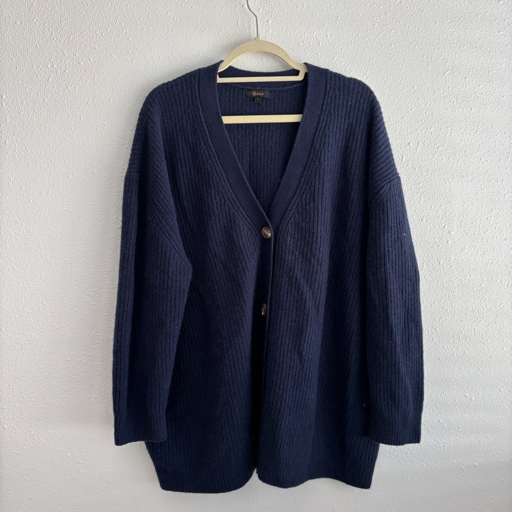 Quince Women's Mongolian Cashmere Oversized Boyfriend Cardigan Sweater Navy L
